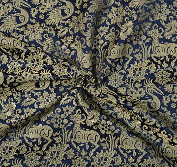 Persischer Brokat mit Hirschen und Pelikanen, blau und gold